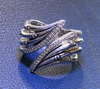 ANILLO JOHN HARDY DIAMANTE BAMBÚ ABIERTO BY PASS PLATA DE LEY 925 TALLA 7 Foto 1 de 4