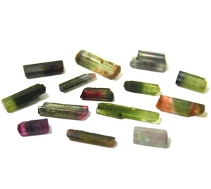 27 Ct Natural Watermelon Bi-Color Smooth Tourmaline Pencil Shape 14 Piece Lot - Picture 1 of 11