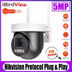 Hikvision Protocol Plug & Play 5MP WiFi 15X Zoom POE PTZ IR IP Camera 2Way Audio - Imagen 1 de 8