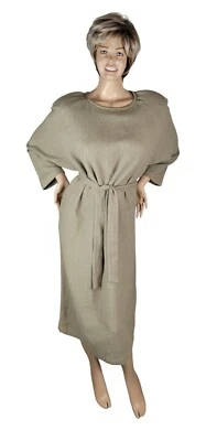 Vintage Sangam Imports Ltd Beige Tan  100% Cotton Lagenlook Tunic Dress India L - Image 1 of 4