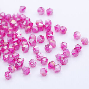 100pcs 4mm Austria Glass Crystal Bicone beads Rose red ab DIY Jewelry making