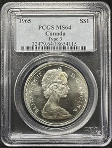 Canadá - Dólar de plata tipo 3 1965 - PCGS MS64 - ¡SUPERFICIES PL BRILLANTES Y A ELEGIR! - Imagen 1 de 2