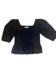 Top nero smocked con manica a sbuffo XS S nuovo senza etichette - Foto 1 di 3