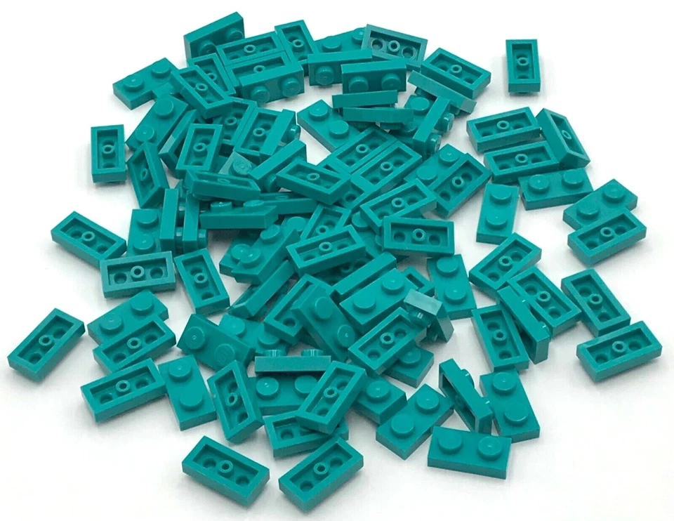 Lego 100 New Dark Turquoise Plates 1 x 2 Stud Pieces - Image 1 of 1