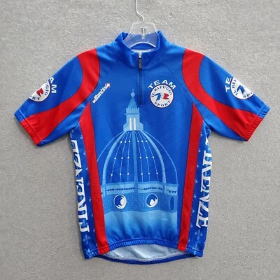 Santini Men Activewear Top Small Blue Colorblock Cycling Jersey Made In Italy - Image 1 of 4