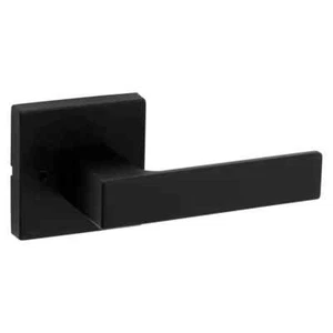 Kwikset Singapore Square Matte Black Bed/Bath Door Handle with Microban & Lock - Picture 1 of 3