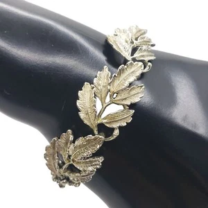 Vintage Gold Tone Leaf Link Bracelet Mid Century Modern MCM - Picture 1 of 12