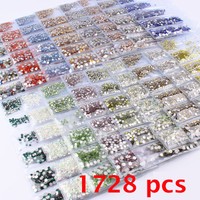 1728pcs Flat Back Nail Art Rhinestones Glitter Diamond Gems 3D Tips Decoration