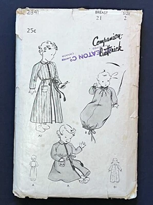 Butterick 2341 Babies Nightie & Bathrobe Vintage 1940's Pattern Toddlers Size 2 - Image 1 of 2