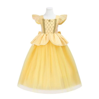 MARKENLOS Belle Kleid Kinder Mädchen Prinzessin Kostüm Cosplay Karneval Party Maxikleid DE