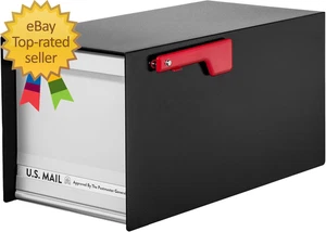 Mailmax™ Heavy Duty Modern Steel Metal Post Mounted Mail Box for Outside Bla - Picture 1 of 3