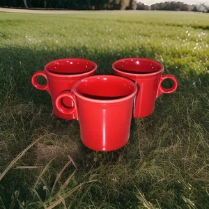 Fiesta Fiestaware RING HANDLED MUGS Lot Of 3 Scarlet Red Post 86 3.5” X 3 5/8” - Picture 1 of 1