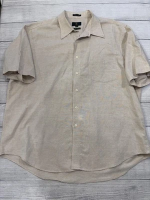 Club Room Shirt Mens 2XL Beige Linen Cotton Short Sleeve Wrinkle Resistant - Image 1 of 4