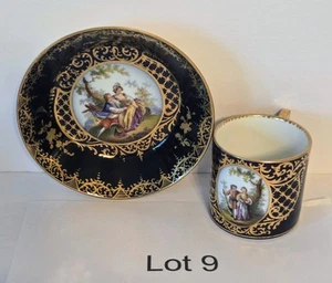 Antique Royal Vienna Blue Cup & Saucer "Beehive" Austria 1800's - Picture 1 of 13