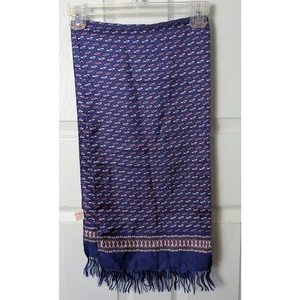 Markenlos Blau Print Seide Länglich Schal Fransen Rand Herbst Luxus Bordüre Print - Bild 1 von 3