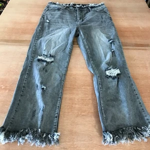 Risen Jeans Damen 32 schwarz High Rise Distressed Raw Hem Stretch Grunge Skater - Bild 1 von 11