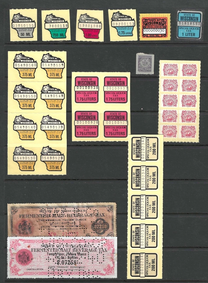 Lot of (36) US State of Revenue WISCONSIN WI Stamps MINT HIGH CAT $ LOOK!!!! - Image 1 of 1