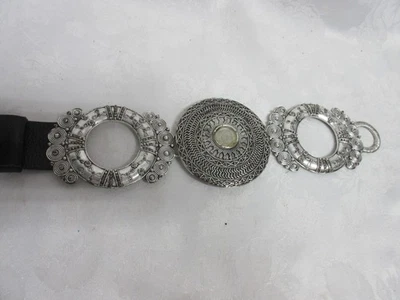 Chico's 黑色鹅卵石 1.5 英寸宽可调皮带带墨西哥风格扣,M/L — 第 1/4 张图片