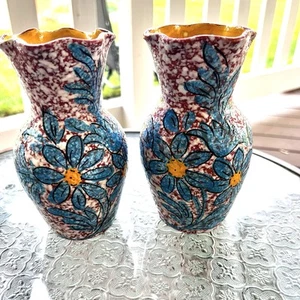 2 Vtg Italian Art Pottery Vase MCM (Lava Glaze) Signed. Both/cracked *As Is Look - Picture 1 of 15