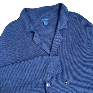Paul Fredrick Wool Cardigan Sweater XXLT Tall Blue Collared Double Breasted - Picture 1 of 10