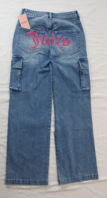 Nuevos Jeans Juicy Couture Bordados Tiro Medio Acampanado Denim Talla 5 Y2K Rosa Carga Ancho Foto 1 de 4