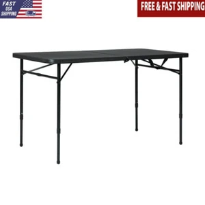 Adjustable 4ft Black Folding Table Indoor Outdoor Use Compact Rectangle Portable - Picture 1 of 5
