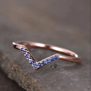 1Ct Round Cut Simulated Sapphire Wedding Eternity Ring 14K Rose Gold Plated - Picture 1 of 5