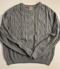 SCANDIA WOODS Men&#39;s Pale Grey Cable Knit Cotton Crew Sweater Pullover Size L