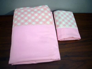 LN Pequot Springs Twin set Flat 1 Pillowcase Sheets CHECK PINK Muslin - Picture 1 of 2