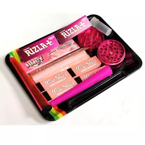 Wise Skies Pink Rolling Tray Set Pink Rolling Papers Pink Tips Cone Tubes - Picture 1 of 3