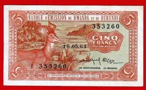 XF+, RUANDA Y BURUNDI, 5 francos, 1961 - Imagen 1 de 2