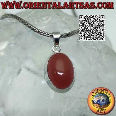 Ciondolo in argento 925 corniola ovale cabochon su montatura liscia semplice - Immagine 1 di 4