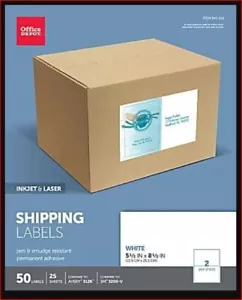 Office Depot Shipping Labels 5.5 in x 8.5 in Inkjet Laser White 50 Pack AV5126 - Picture 1 of 2