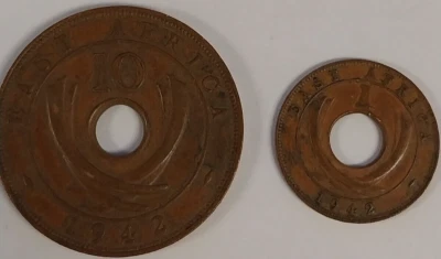 Moneda de 10 centavos y moneda de 1 centavo de África Oriental 1942 Foto 1 de 4