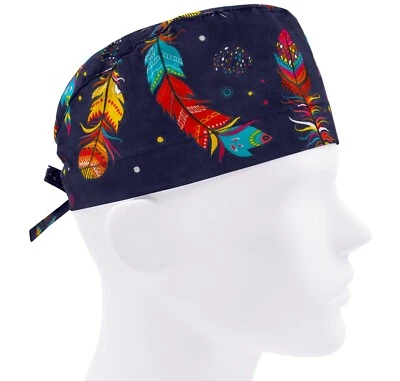 Surgical cap men, scrub caps, scrub hats, surgery hat, feathers navy blue or cap - Image 1 of 3