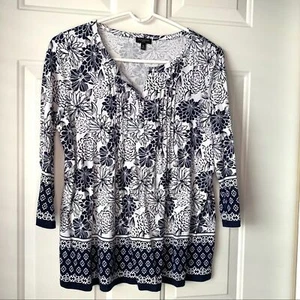 Talbots Navy White Tunic Top Medium Petite - Picture 1 of 6