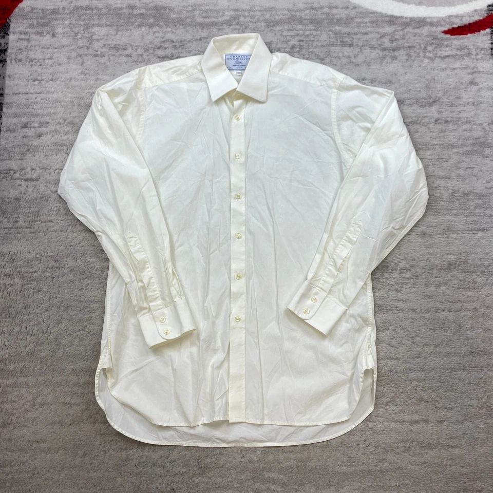 Camisa Charles Tyrwhitt Oxford Botón 16 Blanco Beige 36 Exterior Formal Preppy Hombres Foto 1 de 4