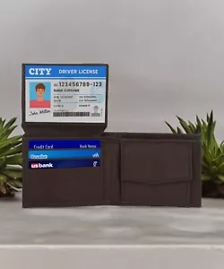 Billetera pequeña con soporte para tarjetas de crédito Leatherboss de cuero genuino para niños, marrón oscuro - Imagen 1 de 11