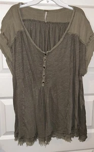 Free People Distressed oversized Linen top Shirt Boho Size S Small Short Sleeved - Picture 1 of 3