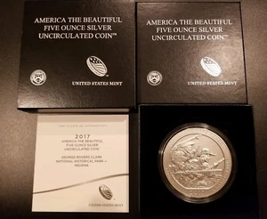 2017-P George Rogers Clark ATB 5 Oz Silver - ORIGINAL OWNER- LOW MINTAGE- GEM - Picture 1 of 6