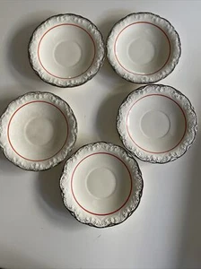(5) VINTAGE VERNON CALIF Sterling SILVER RIM Orange Stripe Tea Cup Saucers - Picture 1 of 5