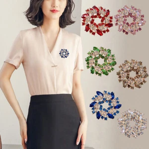 Women Fashion Crystal Bauhinia Flower Brooch Rhinestone Shawl Scarf Collar Pins - Picture 1 of 14