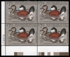 US Sc RW48 Multicolor $7.50 1981 MNH Original Gum Plate No.173572 Blk of 4 Duck - Picture 1 of 1