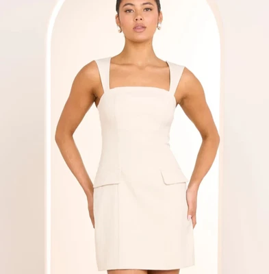 Pilgrim Size 10 AU / 6 US Enola Square Neck Mini Dress Stone Cream Beige BNWT - image 1 of 4
