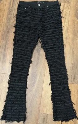 Guapi Pants Mens 34 X 38 Black Distressed Shredded Textured Streetwear Unique - Image 1 of 4