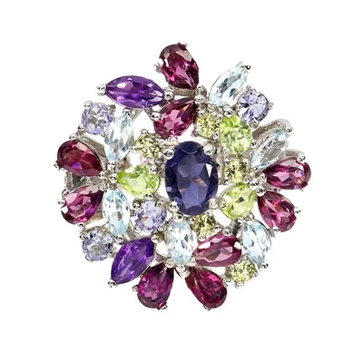 Anillo de plata de ley 925 ovalado iolita amatista peridoto piedras preciosas joyería talla 8,5 Foto 1 de 4