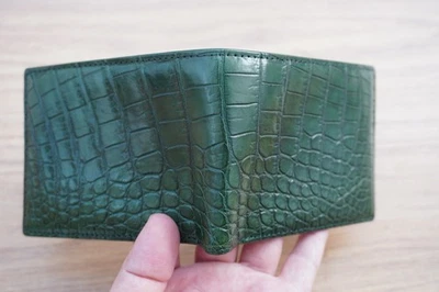Cartera plegable de piel de vientre de cocodrilo genuino verde hecha a mano para hombre #W52 Foto 1 de 4