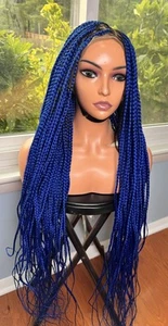 Full Lace Knotless  Blue  Braided Wig Black Women  | Braided Wig| Ready To Ship - Picture 1 of 1