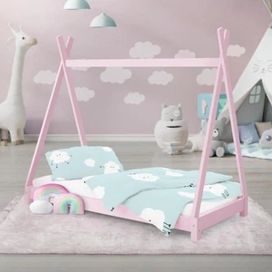 Kinderbett Tipi Rosa Holzbett Bettgestell Kinderhaus Indianische Bett 70x140cm - Bild 1 von 7