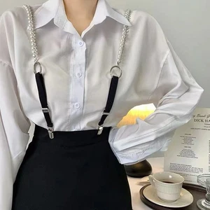 Cinturones con tirantes de cadena de perlas delgadas para mujer correa de estrás camisa clip de decoración - Imagen 1 de 7